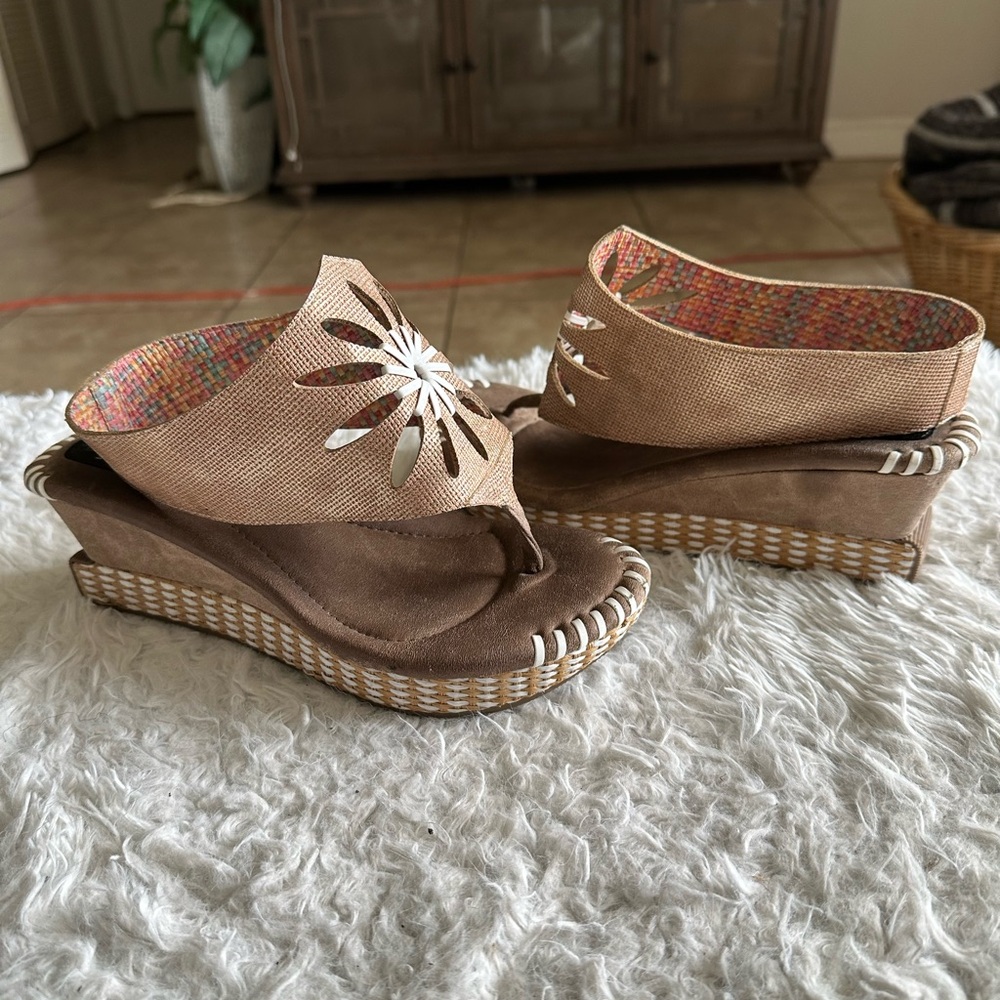 Modzori Reversible Flora-2 Sandals Sz 9 Women Cork Retro Boho Thong Cutout Wedge - Picture 3 of 15